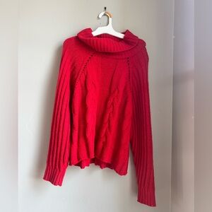 Red Cable Knit Cowl Neck Sweater | Chunky Cozy Soft Knit | Harper Heritage S